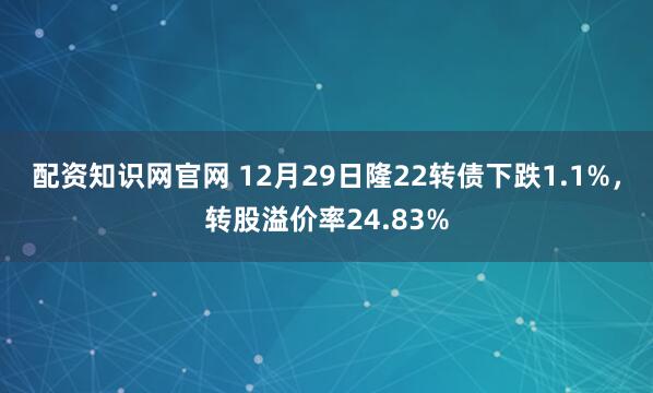 配资知识网官网 12月29日隆22转债下跌1.1%，转股溢价率24.83%